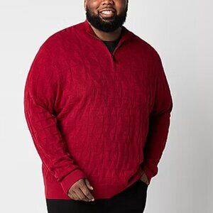 Shaquille O'Neal Mens Big Tall Quarter Zip Long Sleeve Red Pullover Sweater 2XL